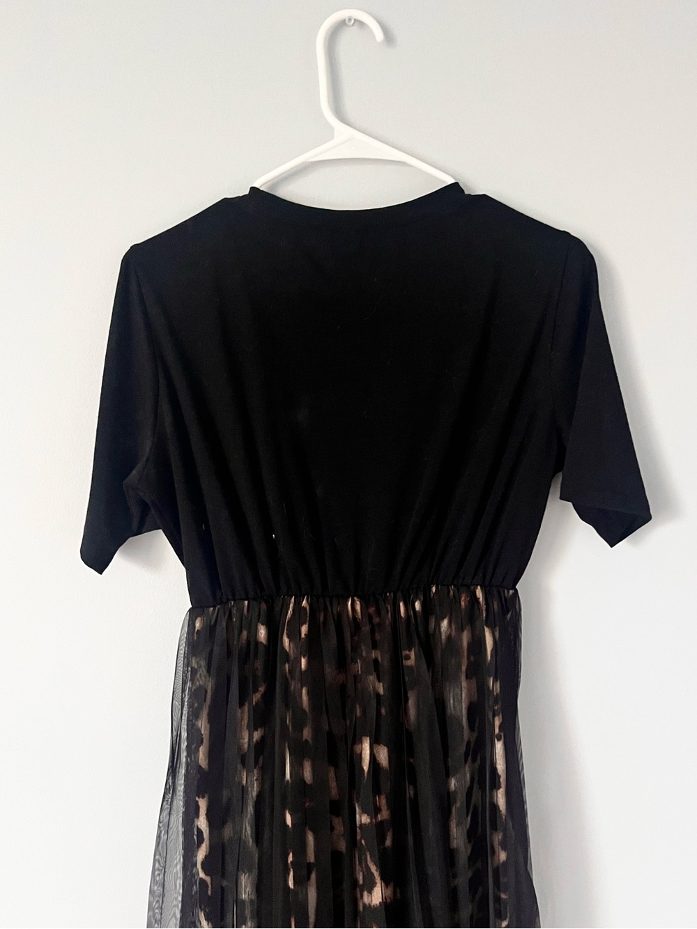 🎉DAZY Black Tulle Overlay Short Sleeve Leopard Print Midi Dress - Picture 15 of 16